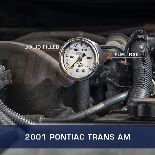 White Mechanical Fuel Pressure Gauge Installed to 2001 Pontiac Trans Am