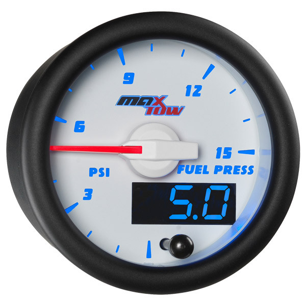 White & Blue MaxTow 15 PSI Fuel Pressure Gauge White & Blue MaxTow 15 PSI Fuel Pressure Gauge