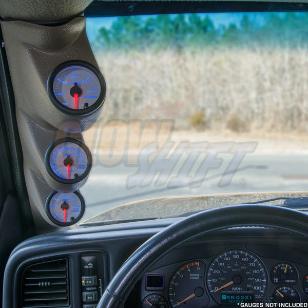 2000-2006 GMC Sierra Duramax Gray Triple Pillar Pod Front View Installed