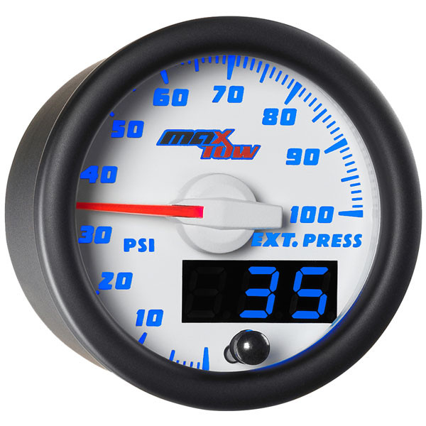 White & Blue MaxTow 100 PSI Exhaust Pressure Gauge