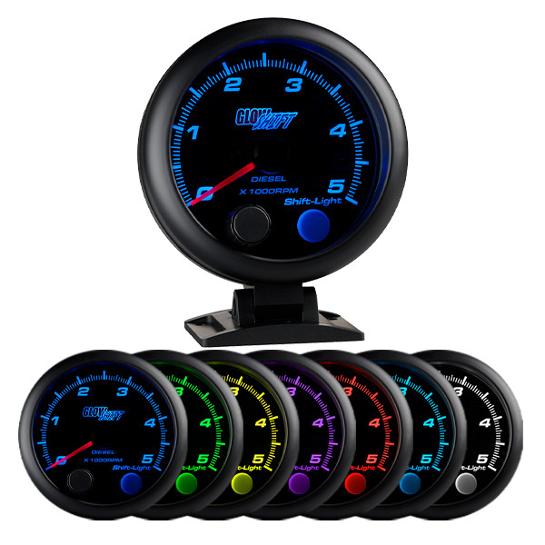 Black 7 Color 3-3/4" On-Dash Diesel Tachometer Gauge