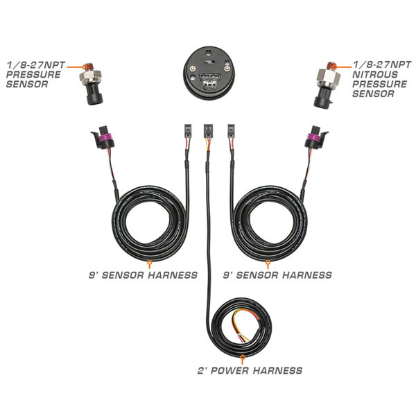 10 Color Digital Dual Pressure & Nitrous Pressure Gauge Wiring & Sensor Schematic 
