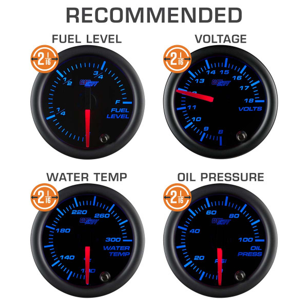 Recommended Fuel Level, Voltage, Water Temperature & Oil Pressure Gauges