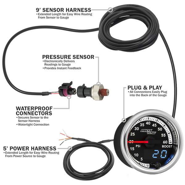 MaxTow Match 4th Gen Cummins 60 PSI Boost Gauge Parts & Wiring Included