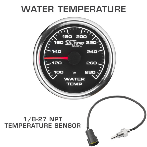 2-5/8" Black & White Racing Water Temperature Gauge