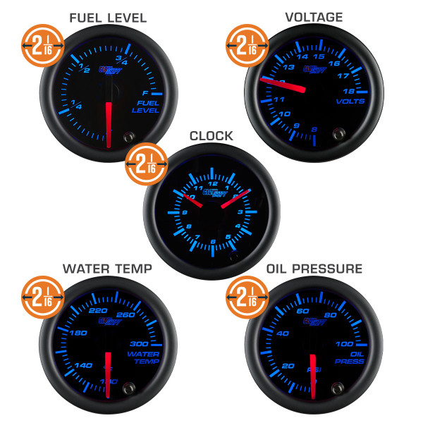 Recommended Fuel Level, Voltage, Clock, Water Temperature & Oil Pressure Gauges