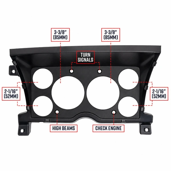 6 Gauge Cluster Dashboard Gauge Pod Compatible with 92-93 GMC Typhoon Fits (2) 3-3/8" Speedometer & Tachometer Gauges and (4) 2-1/16" Gauges