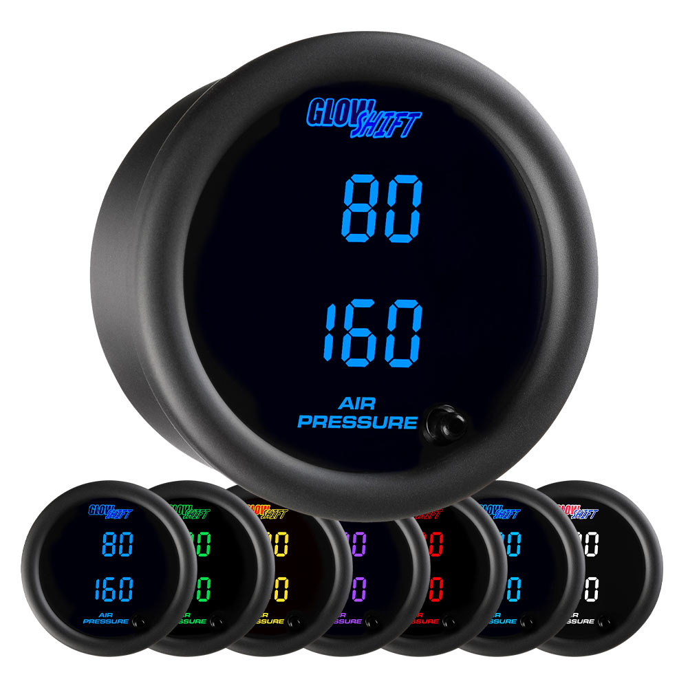 Black 7 Color Series Dual Digital Air Pressure Gauge - GlowShift
