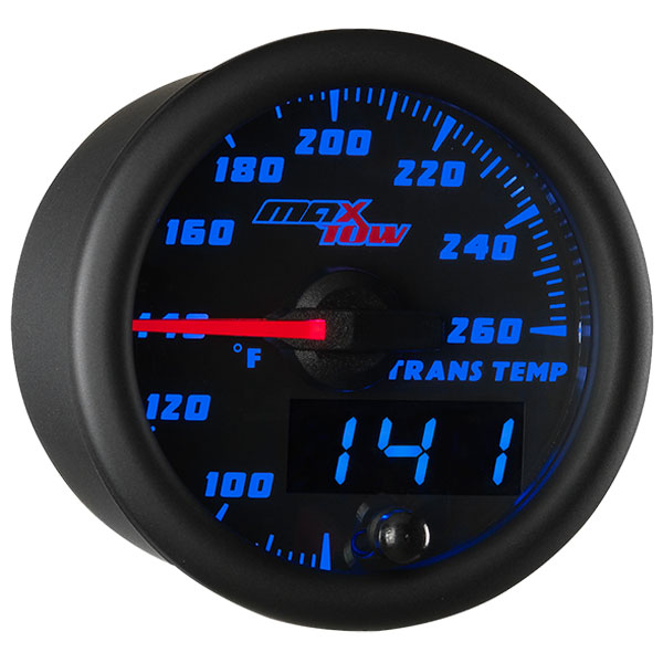 MaxTow Black & Blue Double Vision™ Trans Temp Gauge For Trucks - GlowShift