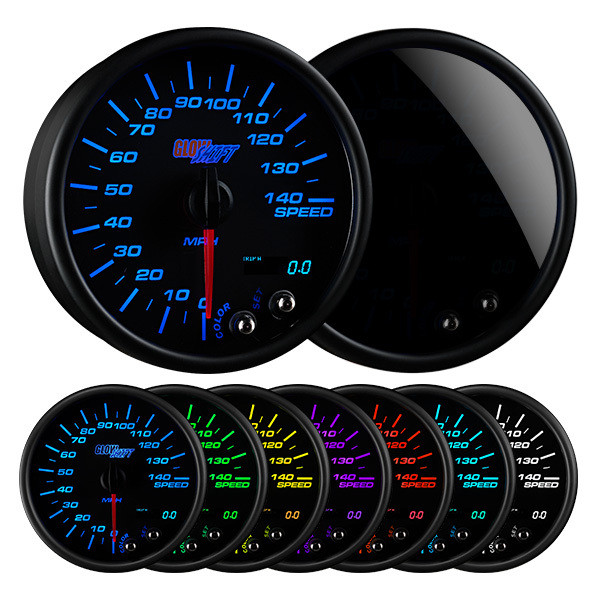 470.GAUGE（ゲージ）Dark Shadow / Citron Green GlowShift | Black 7 Color 3-3/4” In-Dash Speedometer Gauge
