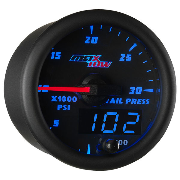 GlowShift | MaxTow Black & Blue Double Vision™ Fuel Rail Pressure Gauge