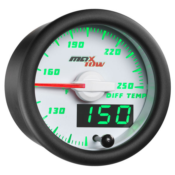 GlowShift | MaxTow White & Green Double Vision™ Diff Temp Gauge For Trucks
