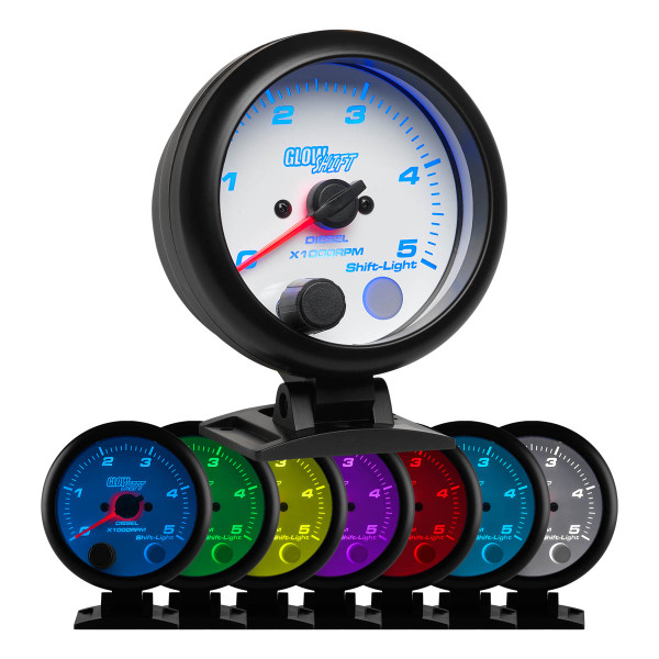 GlowShift | White 7 Color 3-3/4” Diesel Tachometer with Shift Light