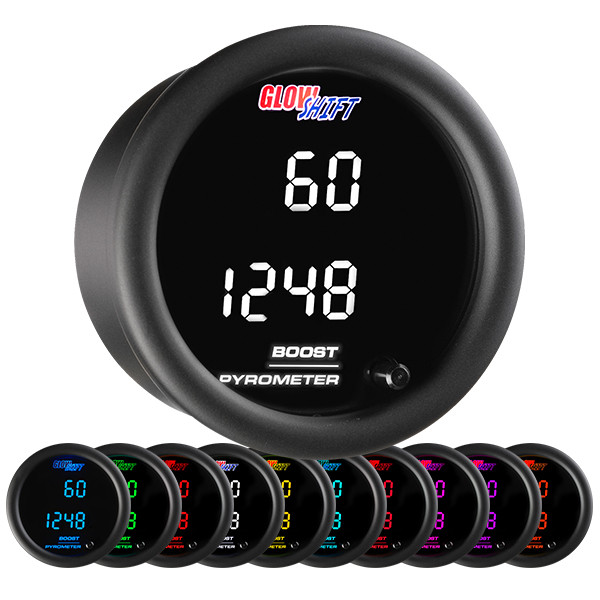 GlowShift 10 Color Digital Dual 60psi Boost and EGT Gauge Kit
