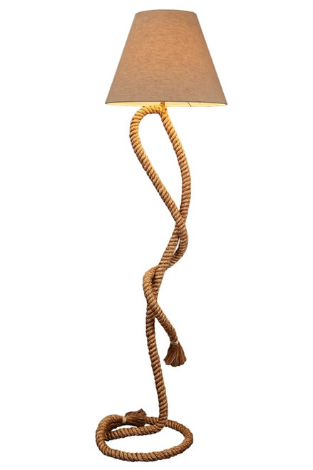Coastal Curve handwoven rope floor lamp FL135, 67-inch natural rope floor lamp with curved stem and jute shade.