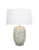 Handmade Thai white star coral ceramic table lamp with white shade