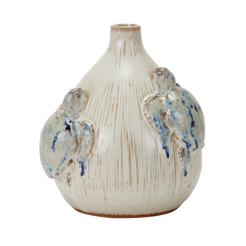 Handcrafted cream and ocean blue sea turtle ceramic vase made in Thailand