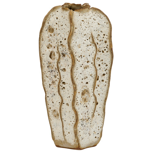 Handmade Thai White Moss sculptural ceramic vase with porous texture and raised organic vertical detailing