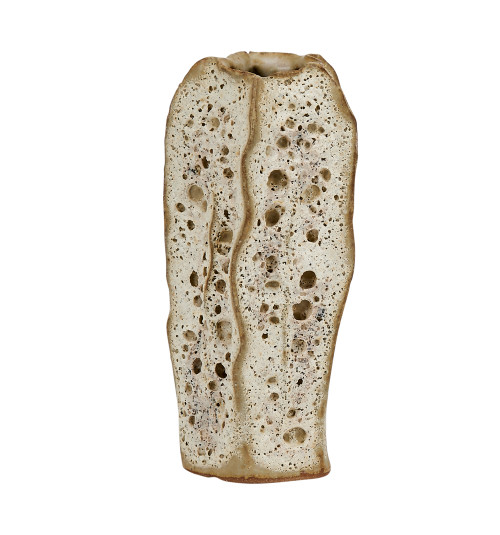 Handmade Thai White Moss textured ceramic vase with organic porous surface and sculptural vertical detailing