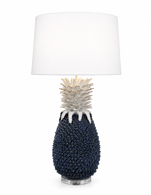 Handmade Thai Blue & White Pineapple Ceramic Table Lamp – 36"