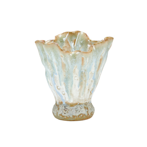 Two Tone Multi Glazed Scalloped Ceramic Vase V223M