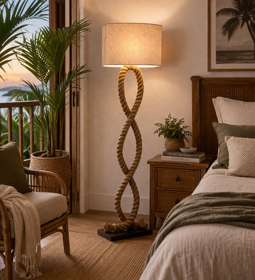 Seaside Curve Natural Rope Floor Lamp – 67" FL133