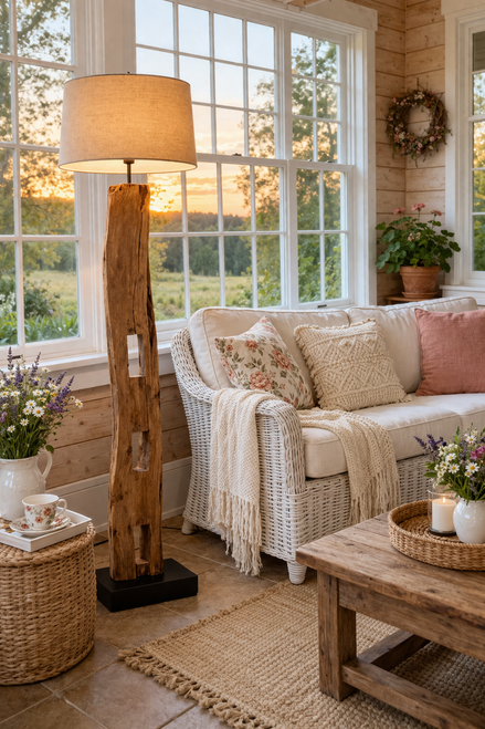 Rustic Teak Farm Post Floor Lamp FL604