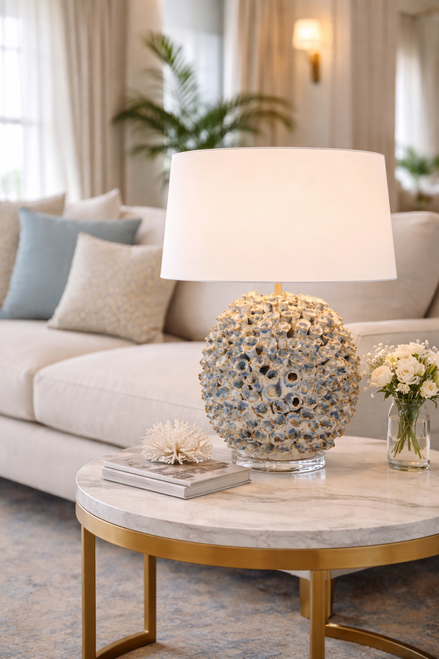 Handmade Thai Blue Coral Sea Anemone Table Lamp – 22"