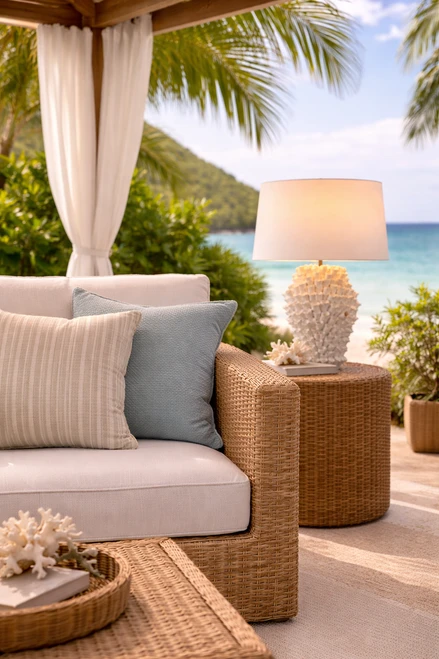 Handmade Thai White Sea Anemone Table Lamp – 20"