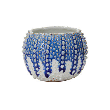 Handmade Thai Ocean Blue & White Sea Urchin Ceramic Vase – Small