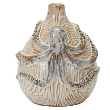 Indigo Blue Octopus Ceramic Vase – Large