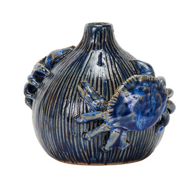 Handcrafted Sea Crab Ceramic Vase – Deep Ocean Blue