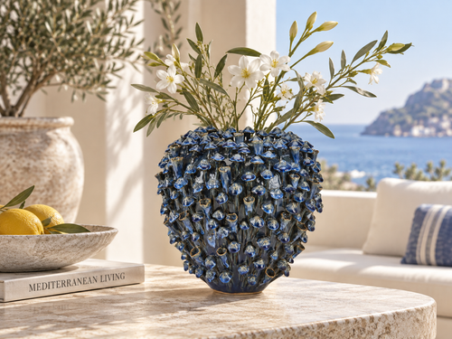 Indigo Blue Undersea Mushroom Ceramic Vase