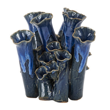 Indigo Blue Sculptural Tube Coral Ceramic Vase