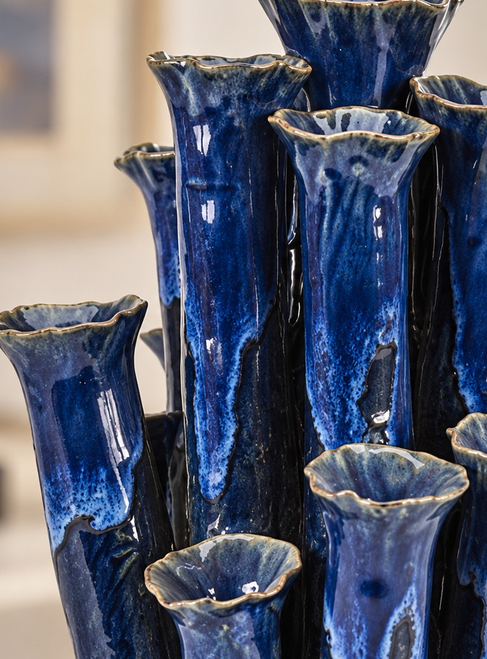 Royal Blue Coral Flower Ceramic Vase