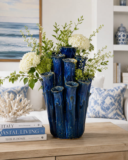 Royal Blue Coral Flower Ceramic Vase
