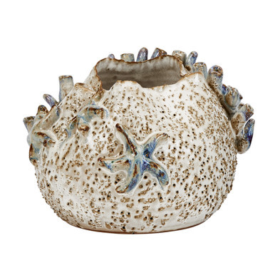 Handcrafted Sea Life Ceramic Vase – Cream & Soft Blue