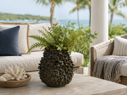 Hand made earth tone & sea blue Vase  V175