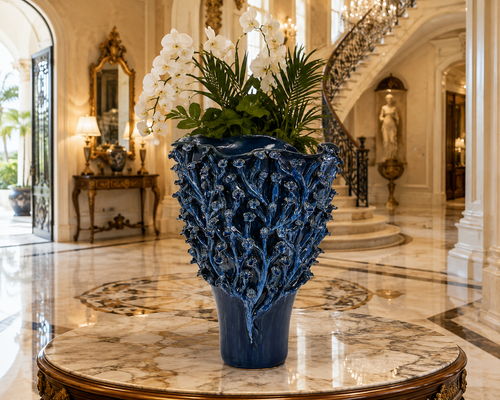 Handmade Thai Large Blue Tree of Life Ceramic Vase – 24"