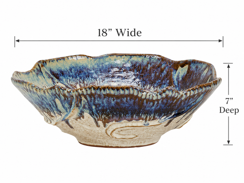 Handmade Thai Milky White & Indigo Blue Ceramic Platter Bowl