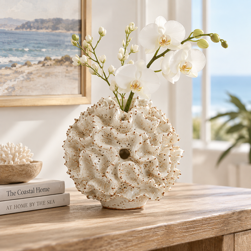 Reef Reverie Ruffled Coral Ceramic Vase – Ivory