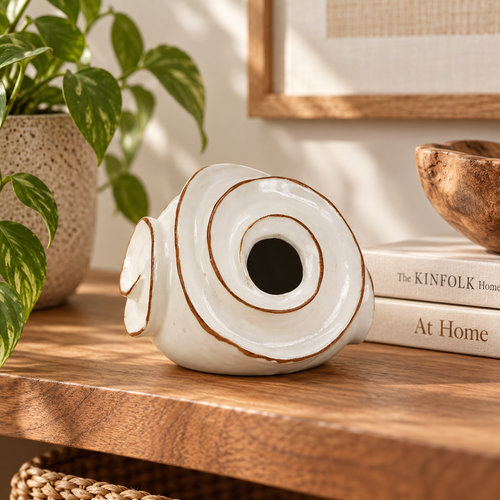 Tidal Spiral Ceramic Vase – Ivory, Small