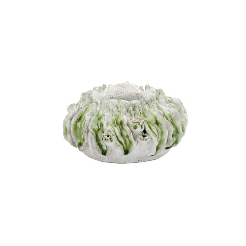 Handmade Thai Ocean Bloom ceramic vase in ivory and leaf green with sculptural sea anemone and coral-inspired texture