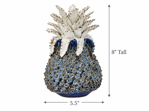 Large Handmade Thai Blue & White Pineapple Ceramic Vase