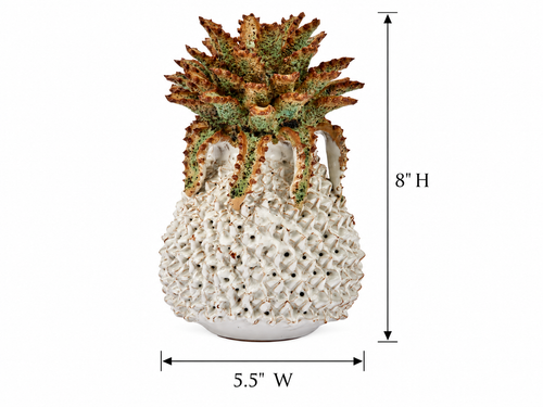 Large Handmade Thai White & Green Pineapple Ceramic VaseLW