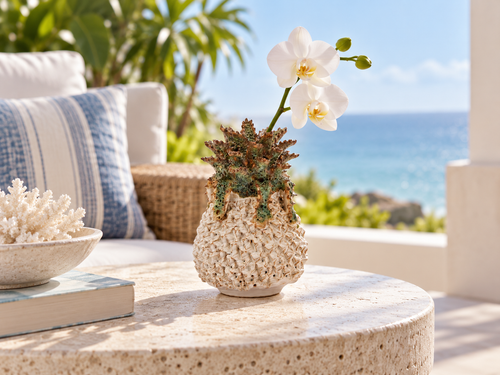 OriHandmade Thai White & Green Pineapple Ceramic Vase