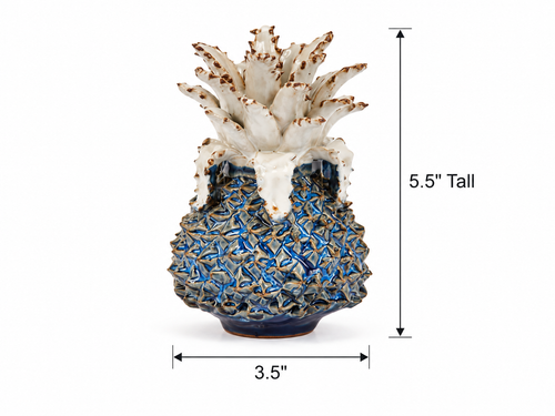 Small Handmade Thai Blue & White Pineapple Ceramic Vase