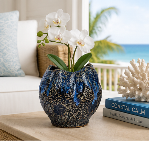 Ocean Blue Sand Dollar Ceramic Vase