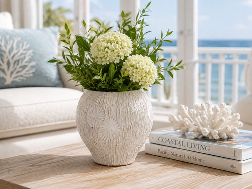 Sand Dollar Textured Ceramic Vase – Antique White