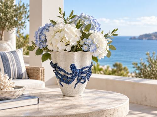 Medium Handmade Blue & White Octopus Ceramic Vase